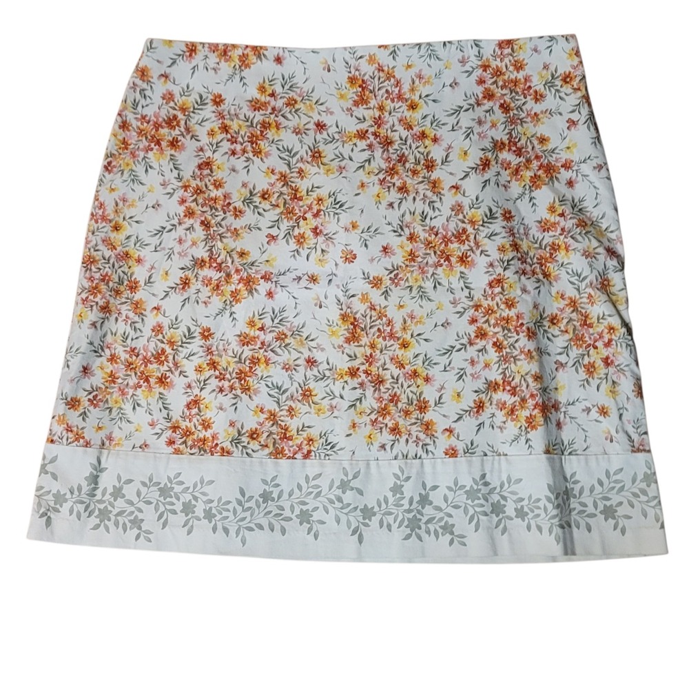 Talbots White Floral A-Line Skirt with Orange and Yellow Blossoms